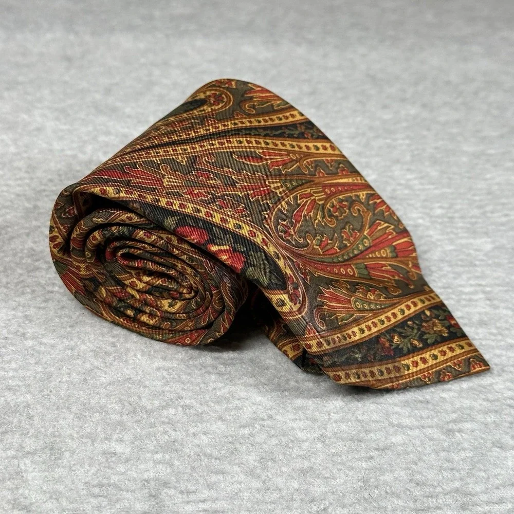 Vintage Michelsons of London Pure Silk Paisley Tie Made in England Brown Gold